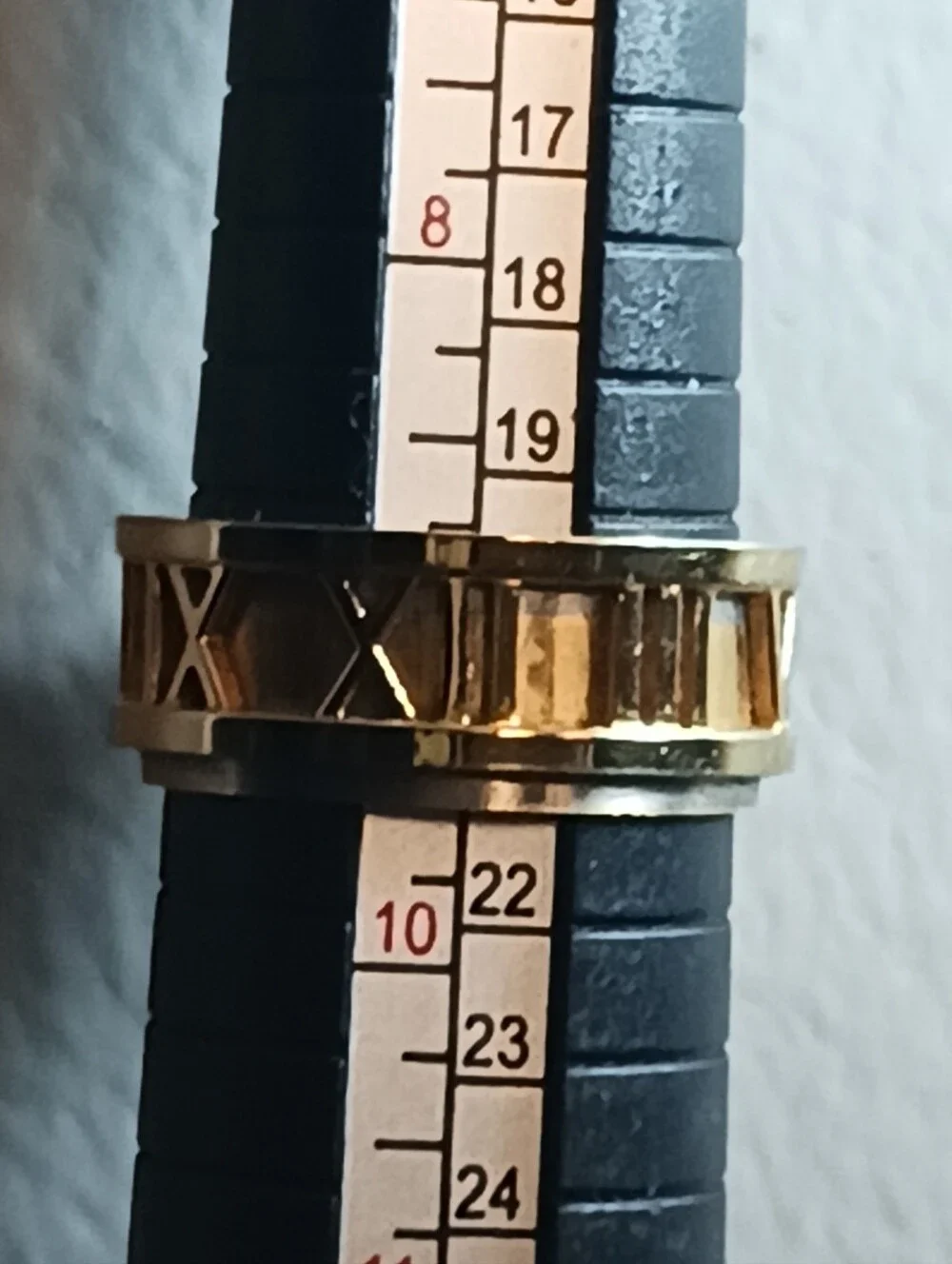 Gold Tone Stainless Steel Roman Numeral Band Ring Mens Sz 9.75